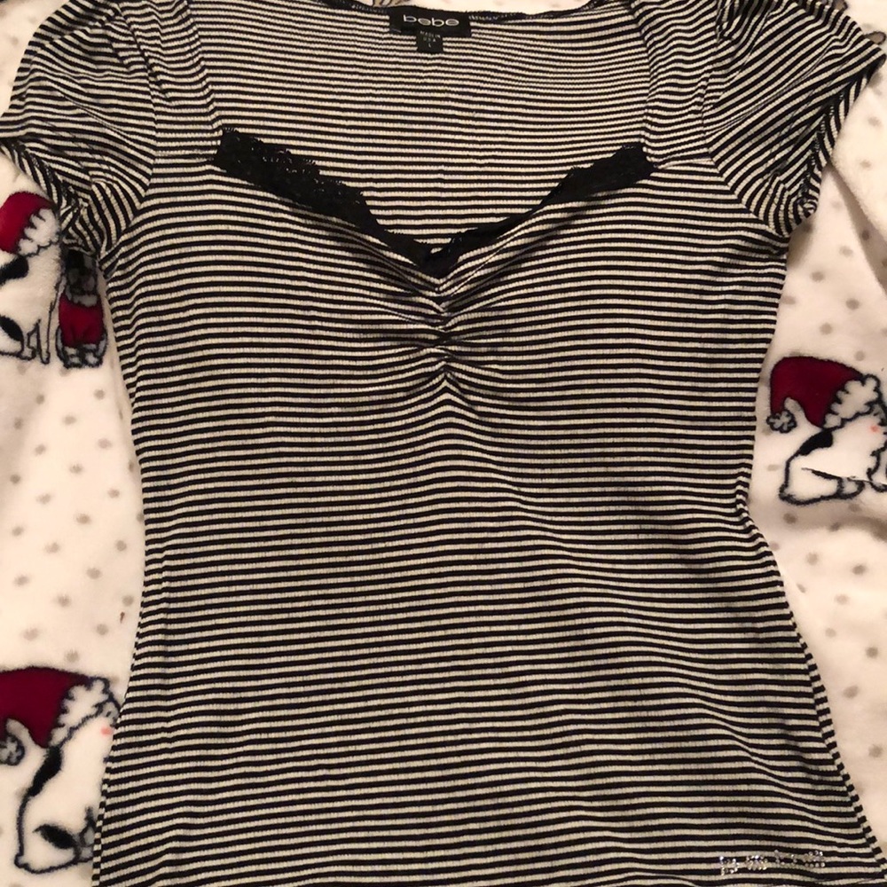 Bebe black and white striped top